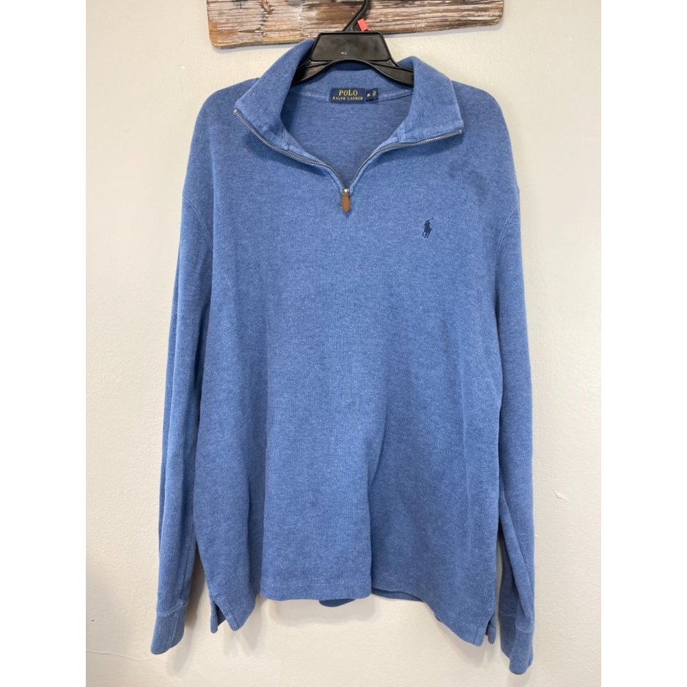 Men's Polo Ralph Lauren XL 1/4 Zip Sweater Knit L/S Blue Solid 100% Cotton 23